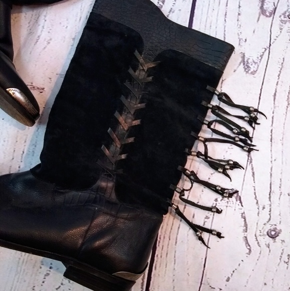 Black suede tassle 80s boots by Paolo Fellicce - Picture 4 of 8